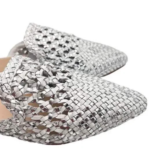 42 Gold Corra Pointed Toe Weaved Leather Slip On Mules Size 5.5 - Picture 6 of 8